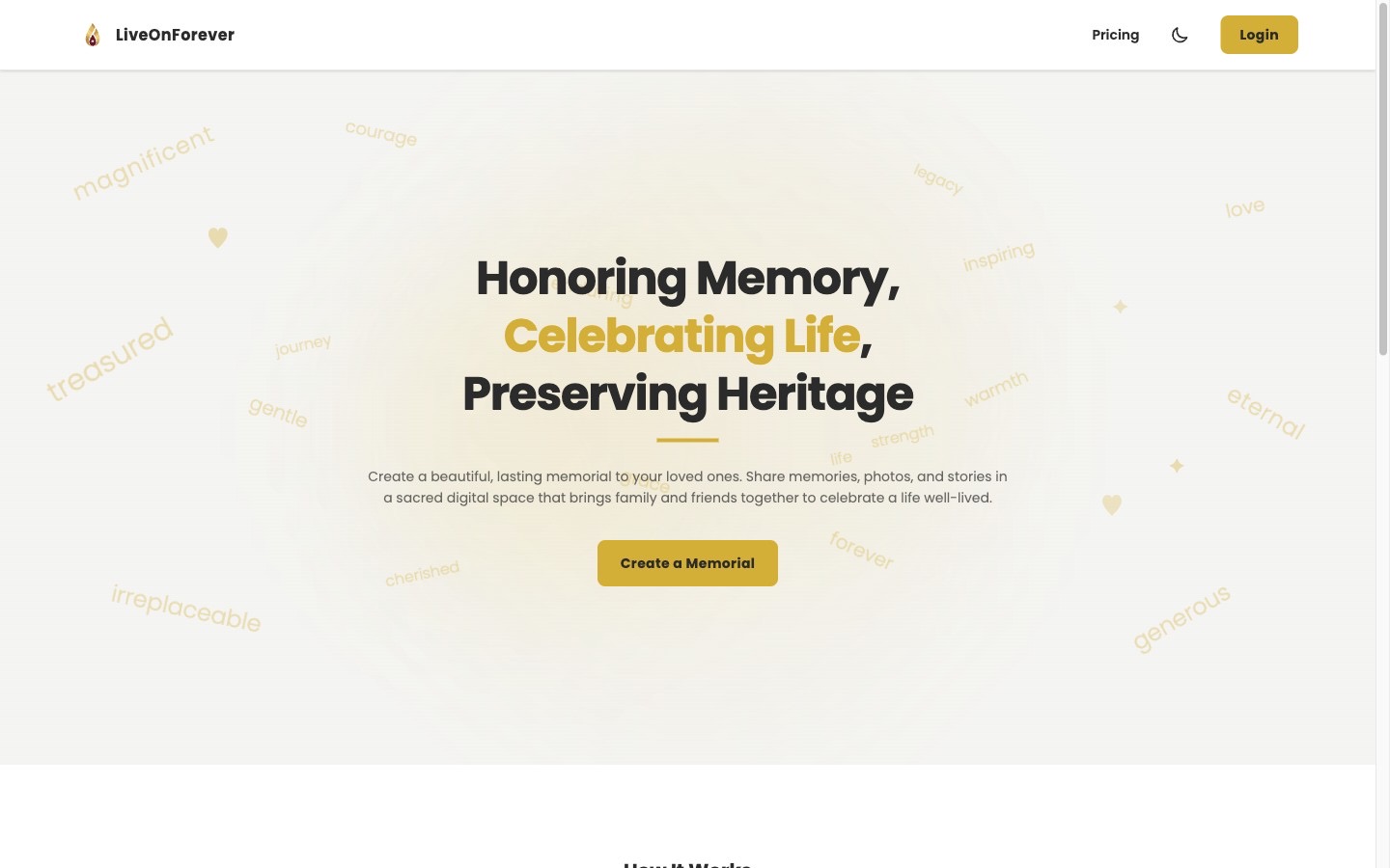Live On Forever homepage: Honoring Memory, Celebrating Life, Preserving Heritage